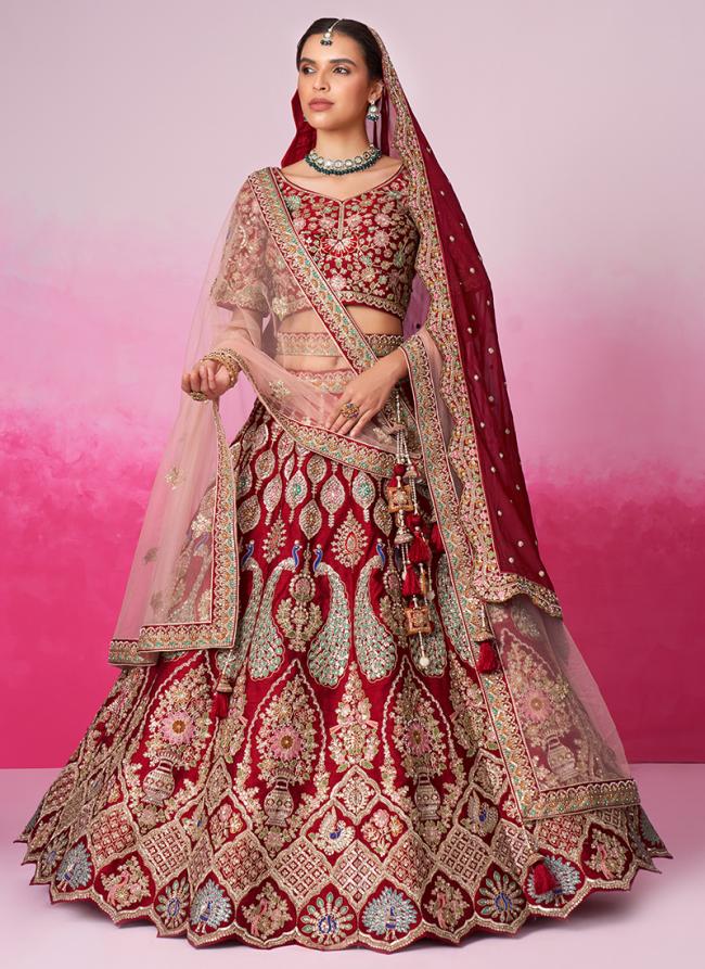 Pure Silk Red Bridal Wear Sequins Work Lehenga Choli